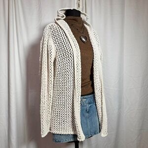 Atelier Nicole Miller Cream Crochet Hooded Cardigan – Women's XL